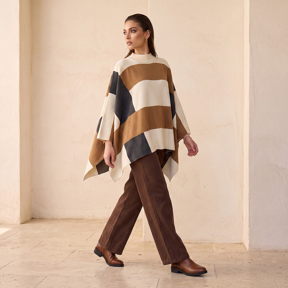 بونشو مقسم بياقة عالية من سبلاش سمارت-women-winterwear-cardigansandjumpers-cardigans-image-4