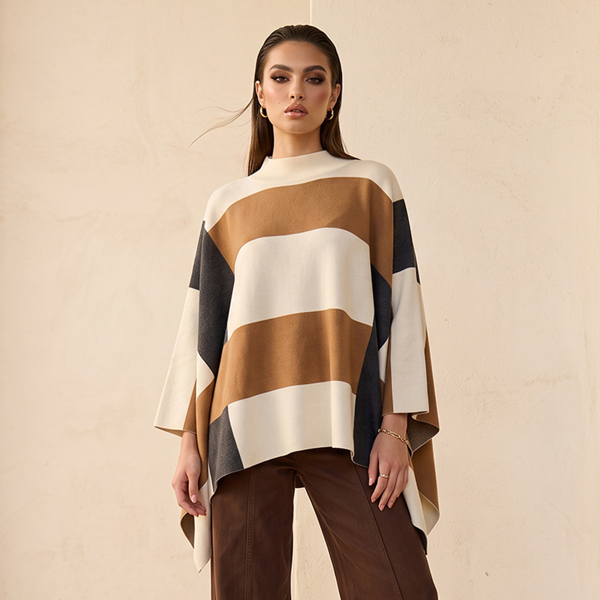 بونشو مقسم بياقة عالية من سبلاش سمارت-women-winterwear-cardigansandjumpers-cardigans-image-5