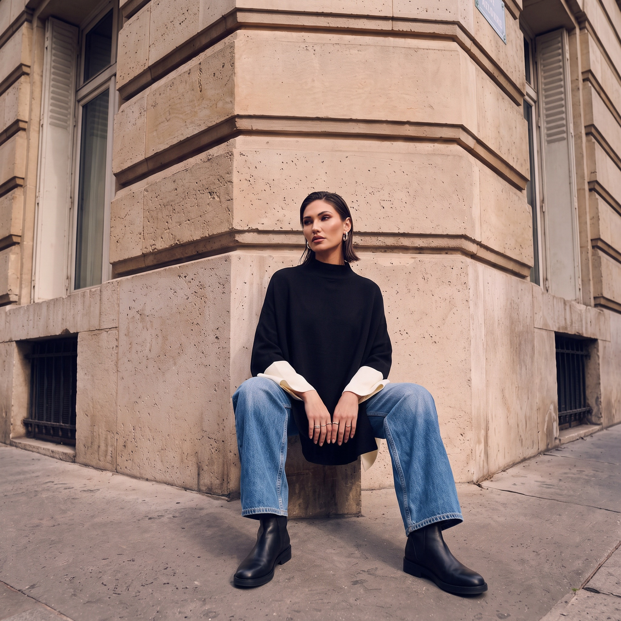 بونشو مقسم بياقة عالية من سبلاش سمارت-women-winterwear-cardigansandjumpers-cardigans-image-1
