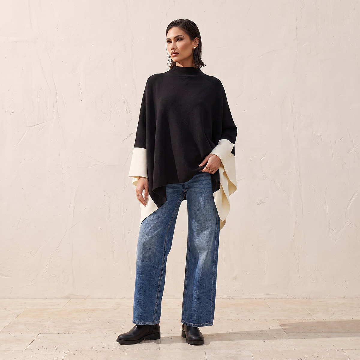 بونشو مقسم بياقة عالية من سبلاش سمارت-women-winterwear-cardigansandjumpers-cardigans-image-2