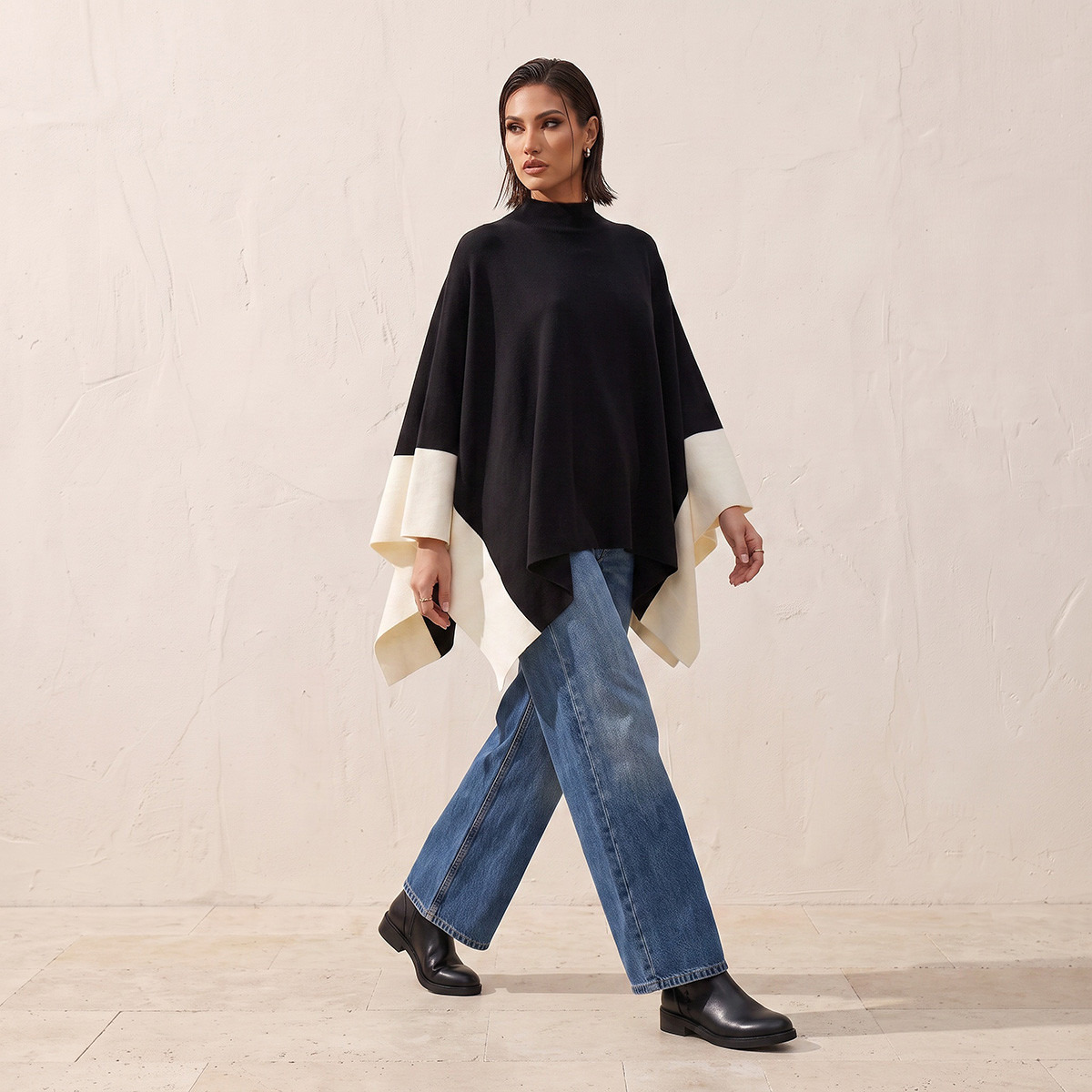 بونشو مقسم بياقة عالية من سبلاش سمارت-women-winterwear-cardigansandjumpers-cardigans-image-3