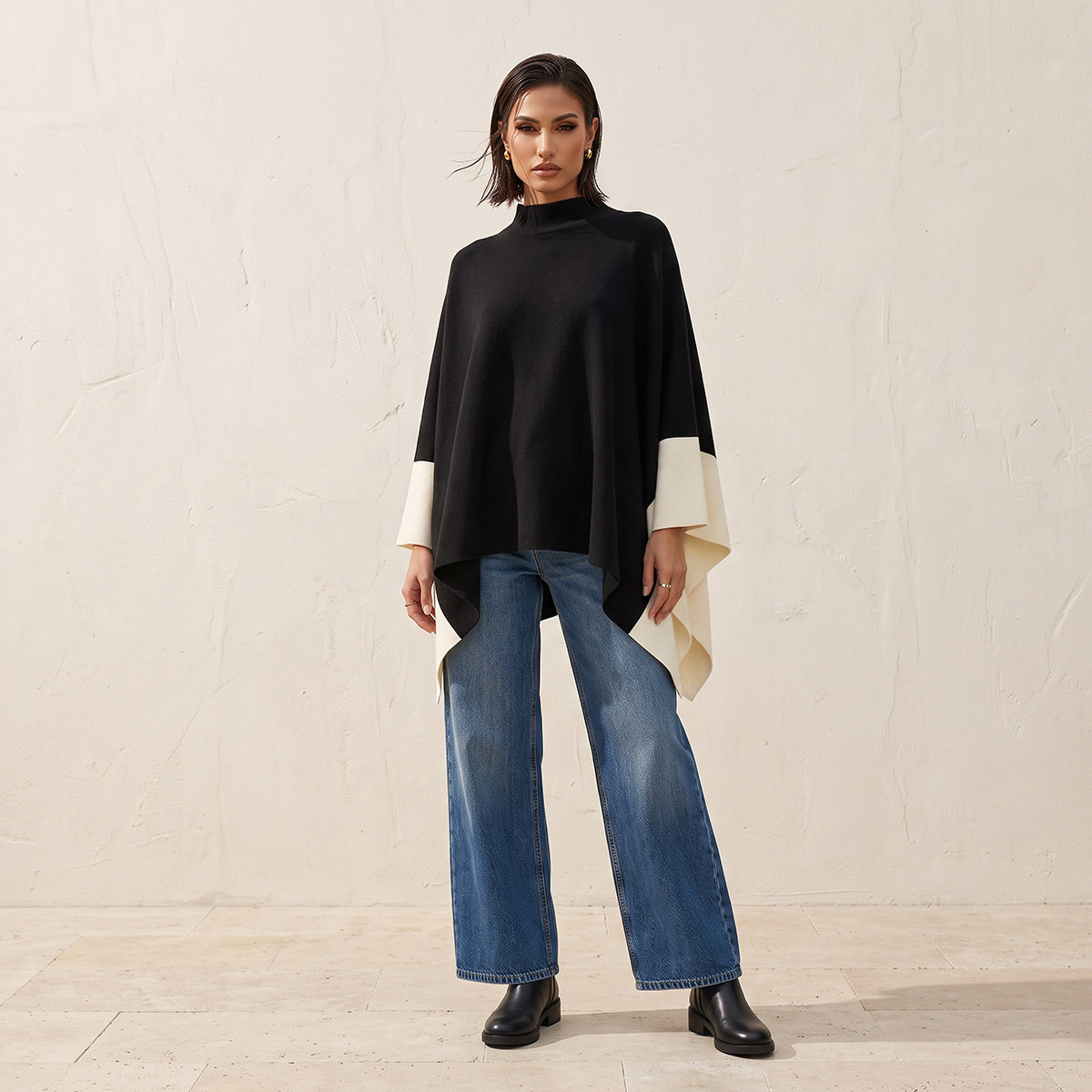 بونشو مقسم بياقة عالية من سبلاش سمارت-women-winterwear-cardigansandjumpers-cardigans-image-5