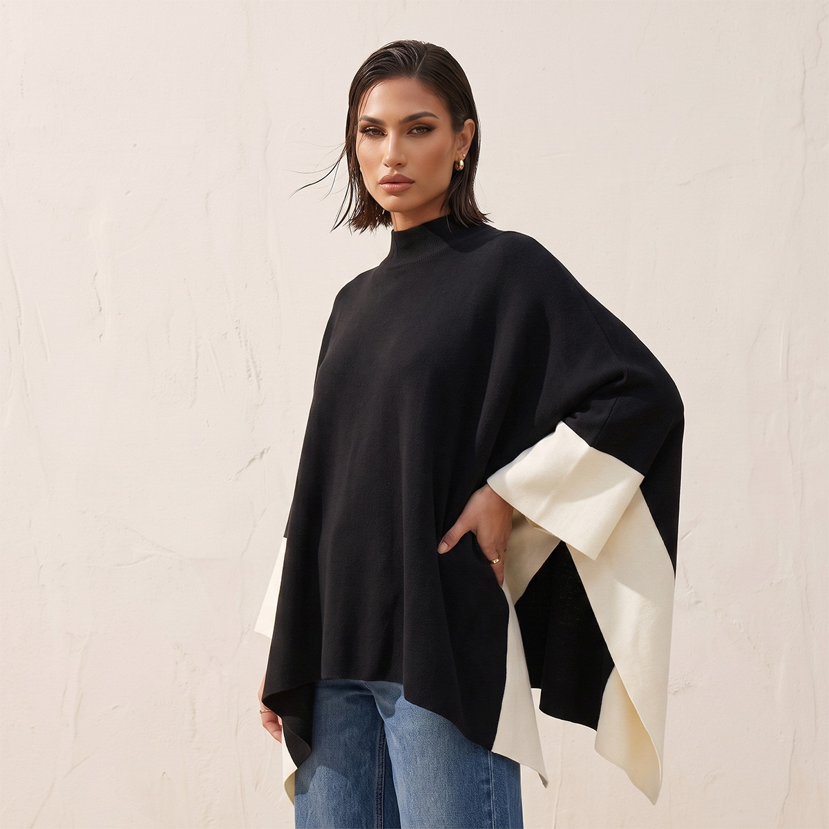 بونشو مقسم بياقة عالية من سبلاش سمارت-women-winterwear-cardigansandjumpers-cardigans-image-6