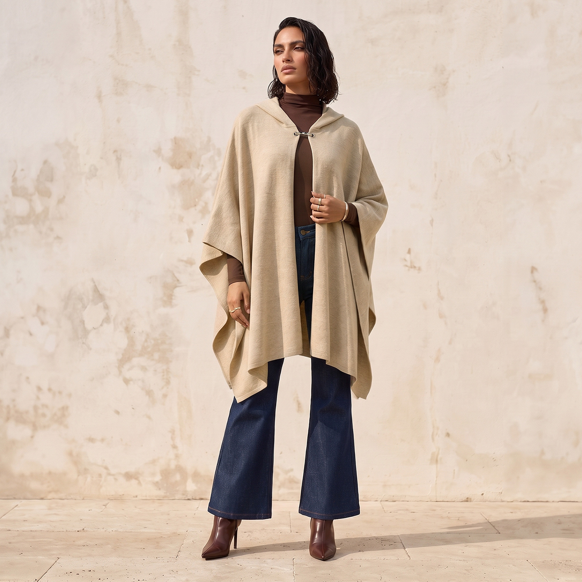 Splash Smart Textured Poncho with Hood-women-winterwear-cardigansandjumpers-cardigans-image-1