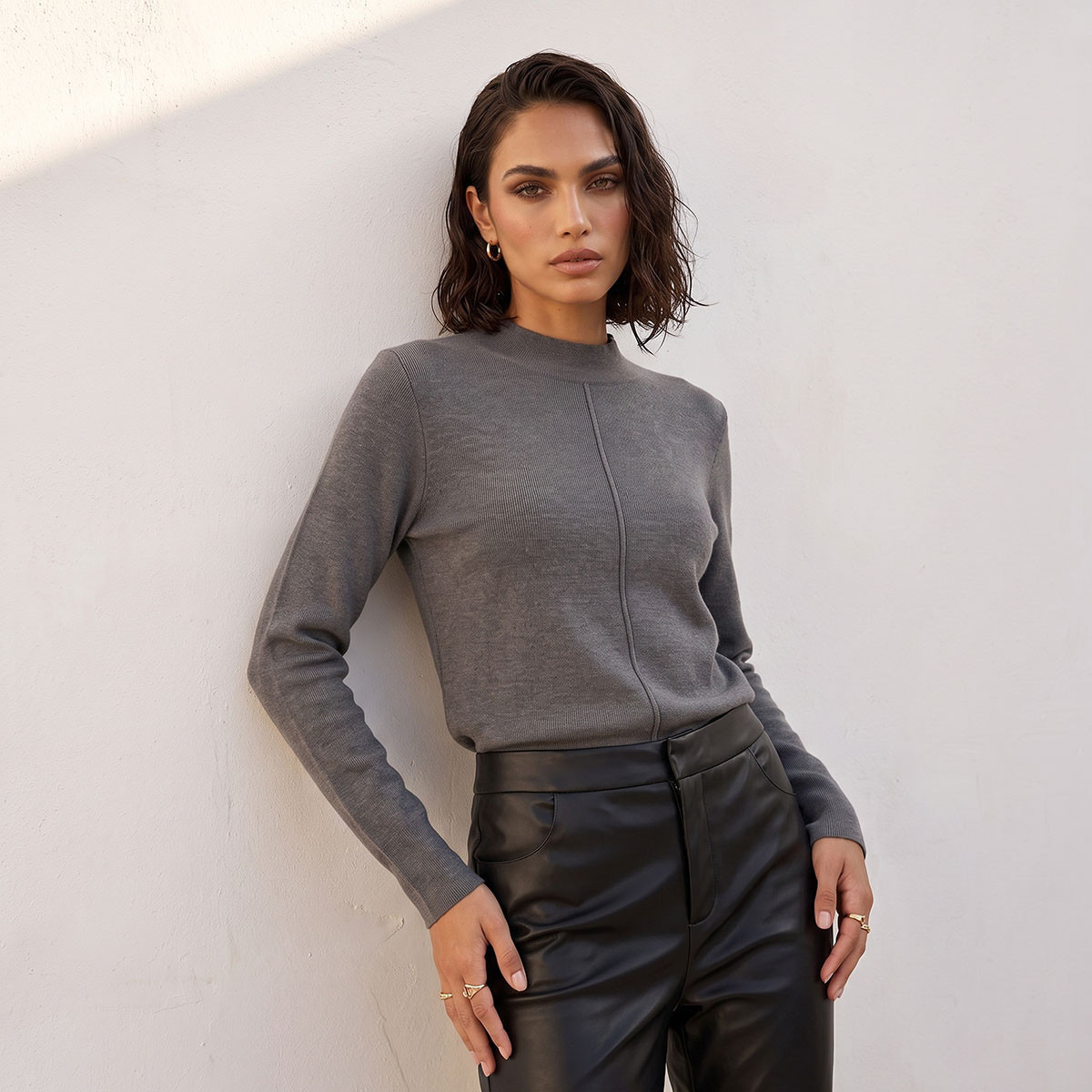 Splash Smart Textured Crew Neck Sweater-women-winterwear-cardigansandjumpers-jumpers-image-1