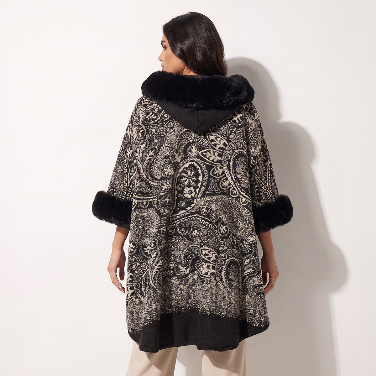 Splash Smart Relaxed Fit Paisley Print Hooded Poncho-women-winterwear-cardigansandjumpers-cardigans-image-4