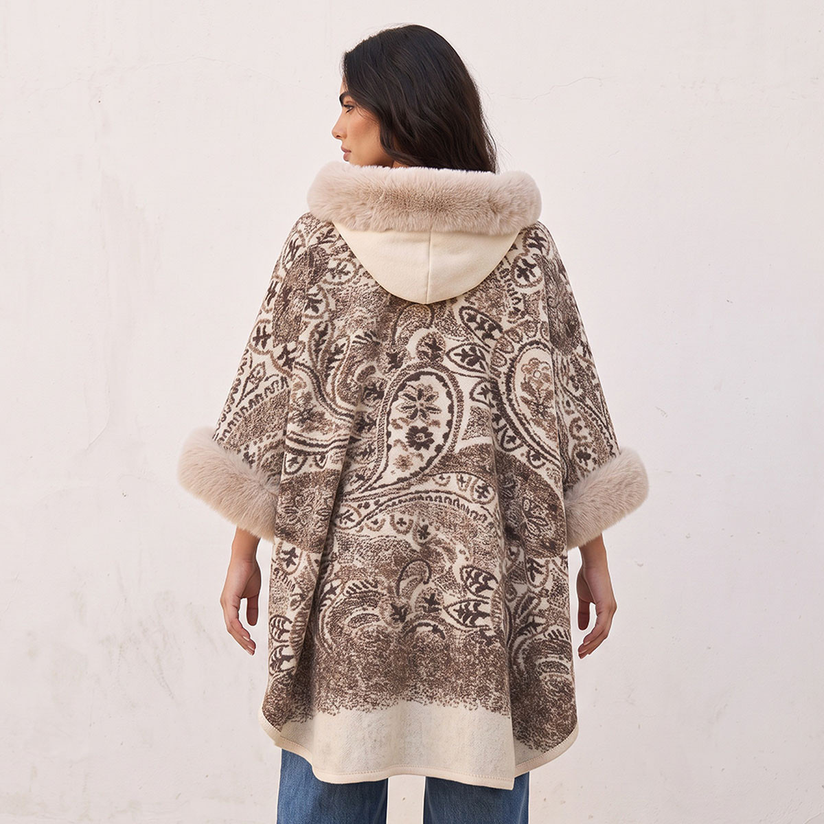 Splash Smart Relaxed Fit Paisley Print Hooded Poncho-women-winterwear-cardigansandjumpers-cardigans-image-4