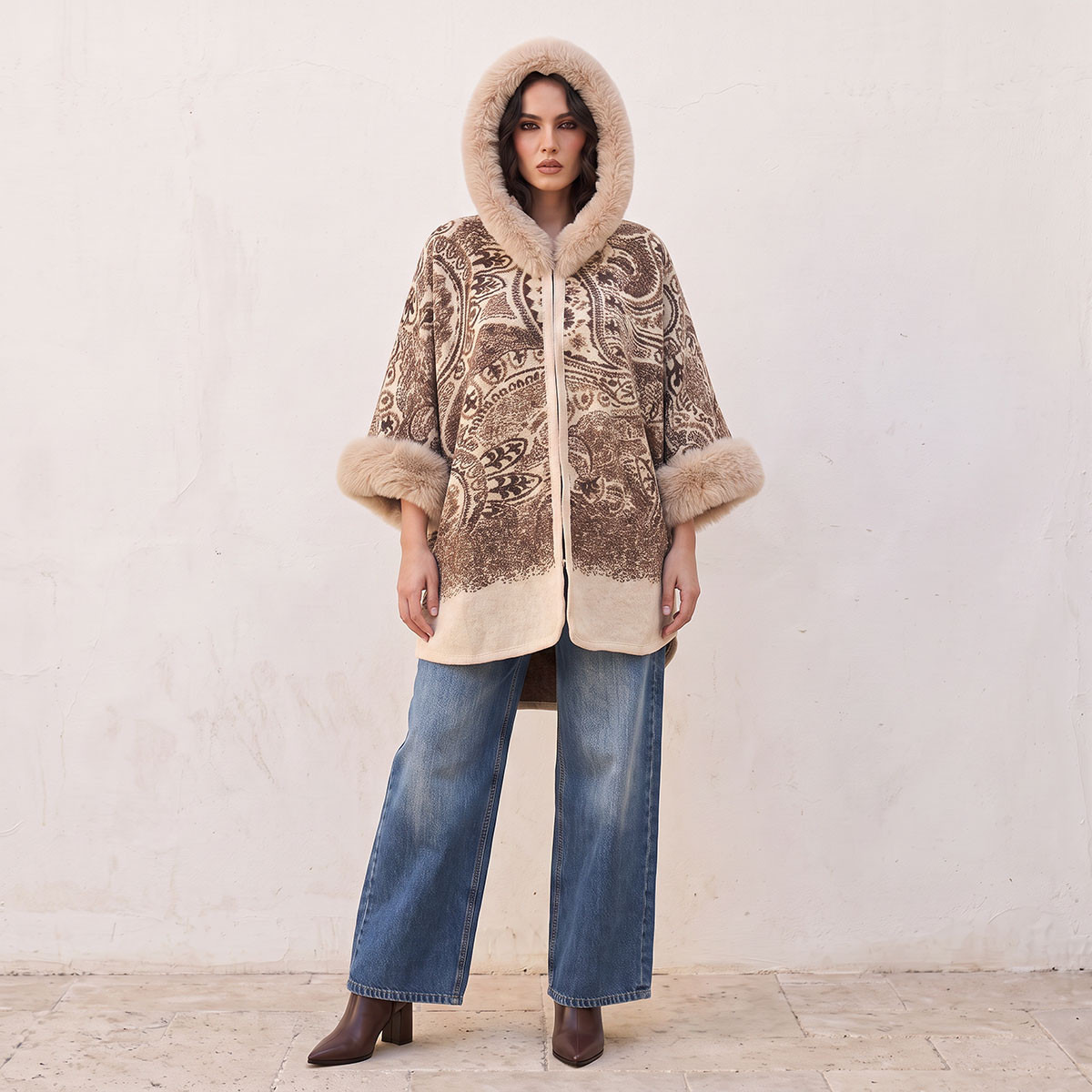 Splash Smart Relaxed Fit Paisley Print Hooded Poncho-women-winterwear-cardigansandjumpers-cardigans-image-5