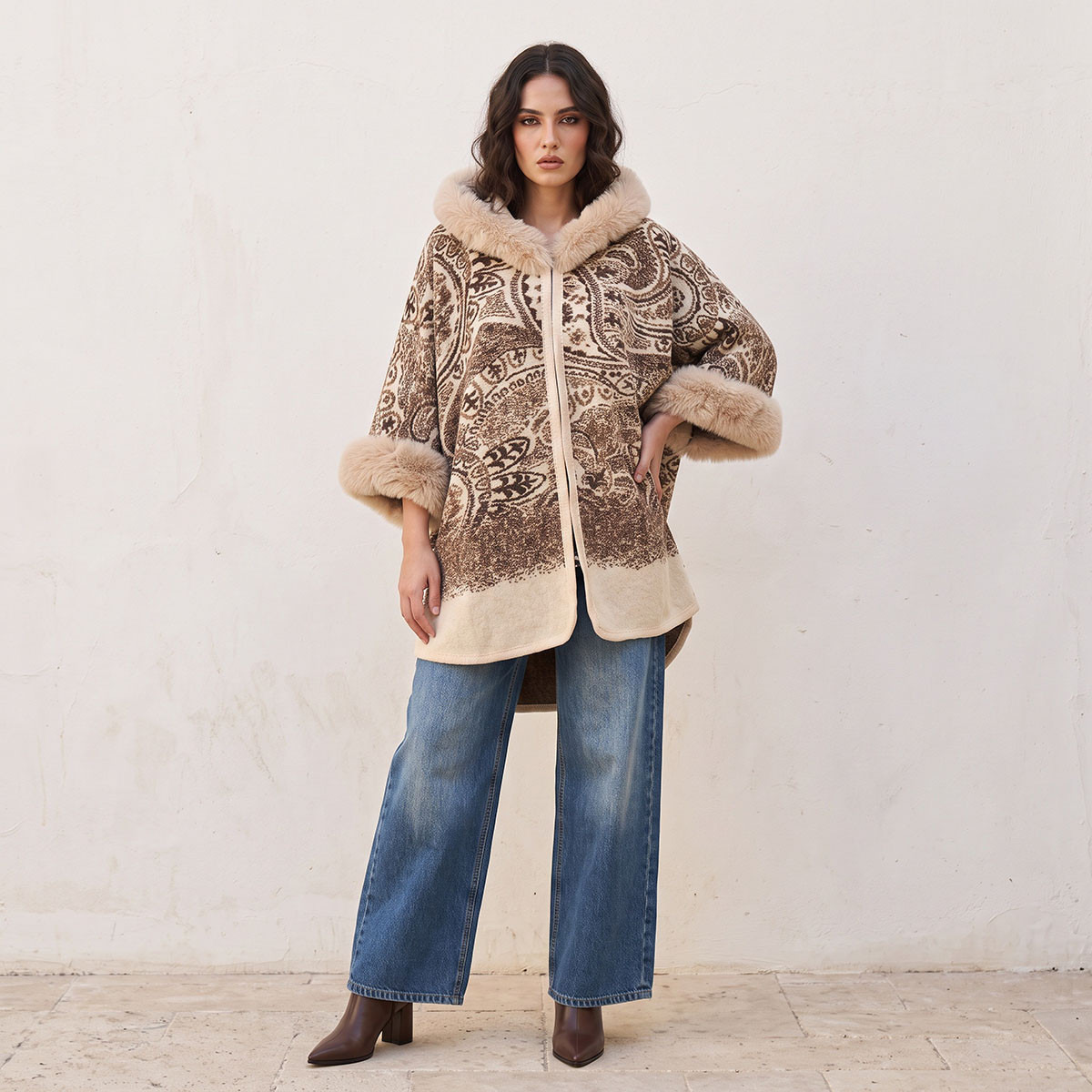 Splash Smart Relaxed Fit Paisley Print Hooded Poncho-women-winterwear-cardigansandjumpers-cardigans-image-6
