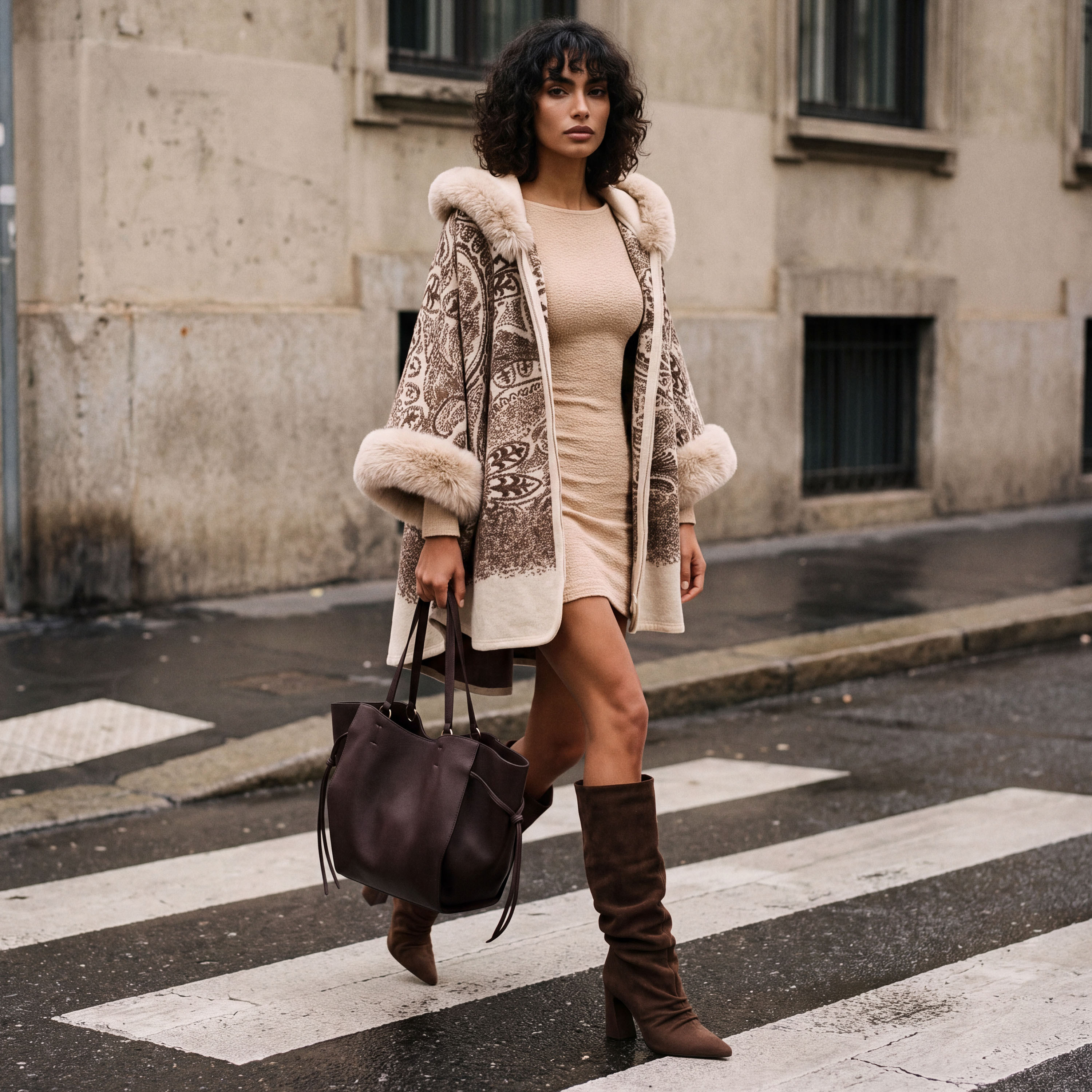 Splash Smart Relaxed Fit Paisley Print Hooded Poncho-women-winterwear-cardigansandjumpers-cardigans-image-1