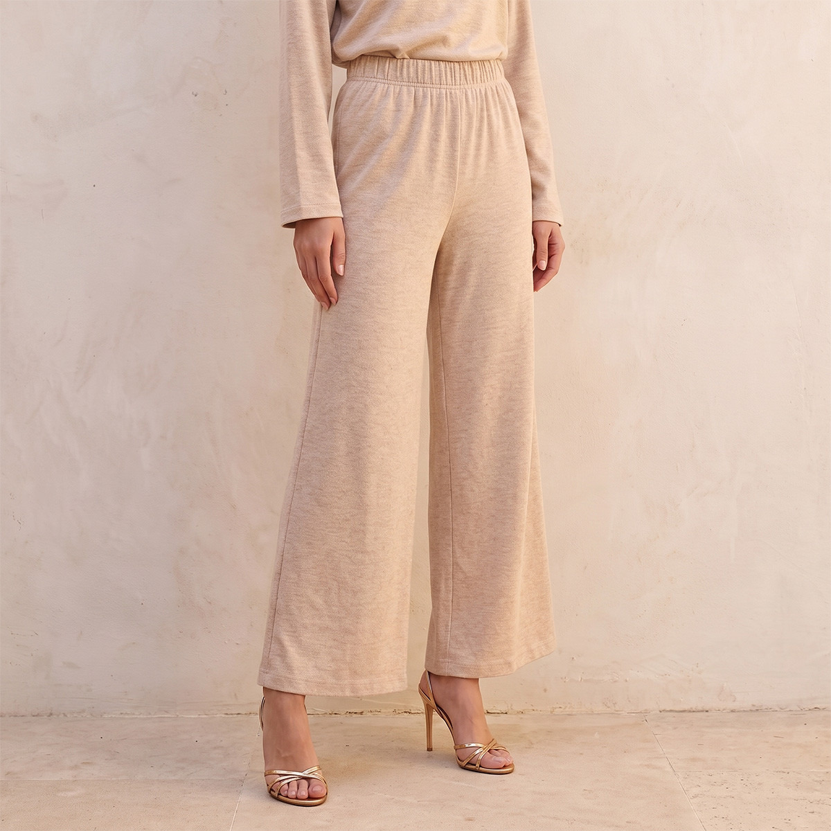 Splash Smart Wide Leg Elastic Waist Textured Pants-women-clothing-trousers-image-1