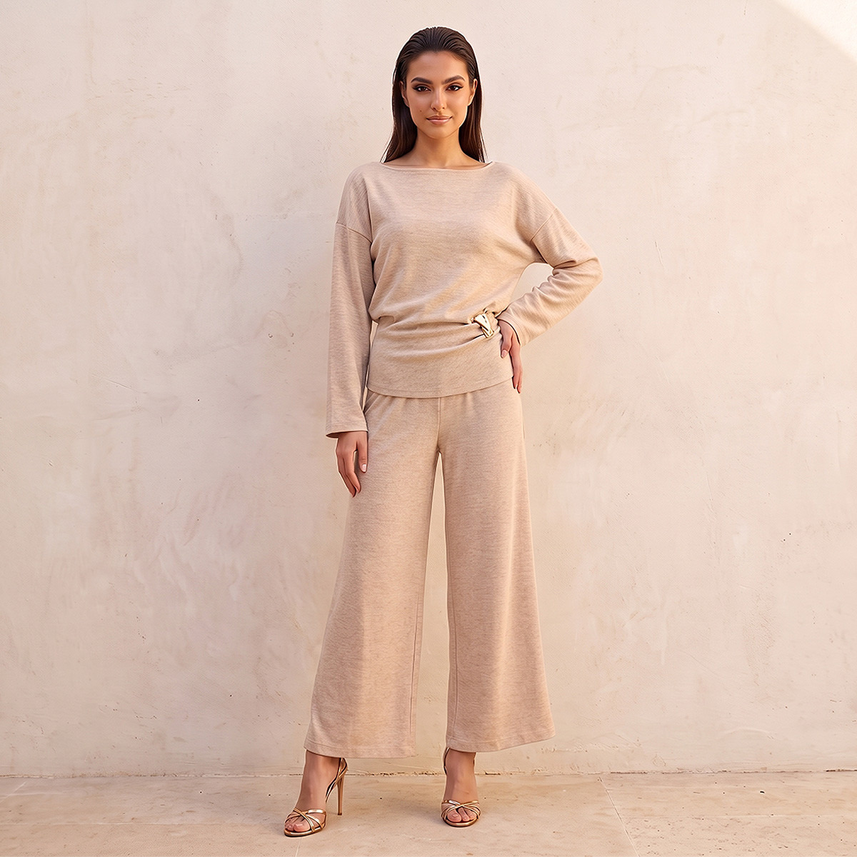 Splash Smart Wide Leg Elastic Waist Textured Pants-women-clothing-trousers-image-2