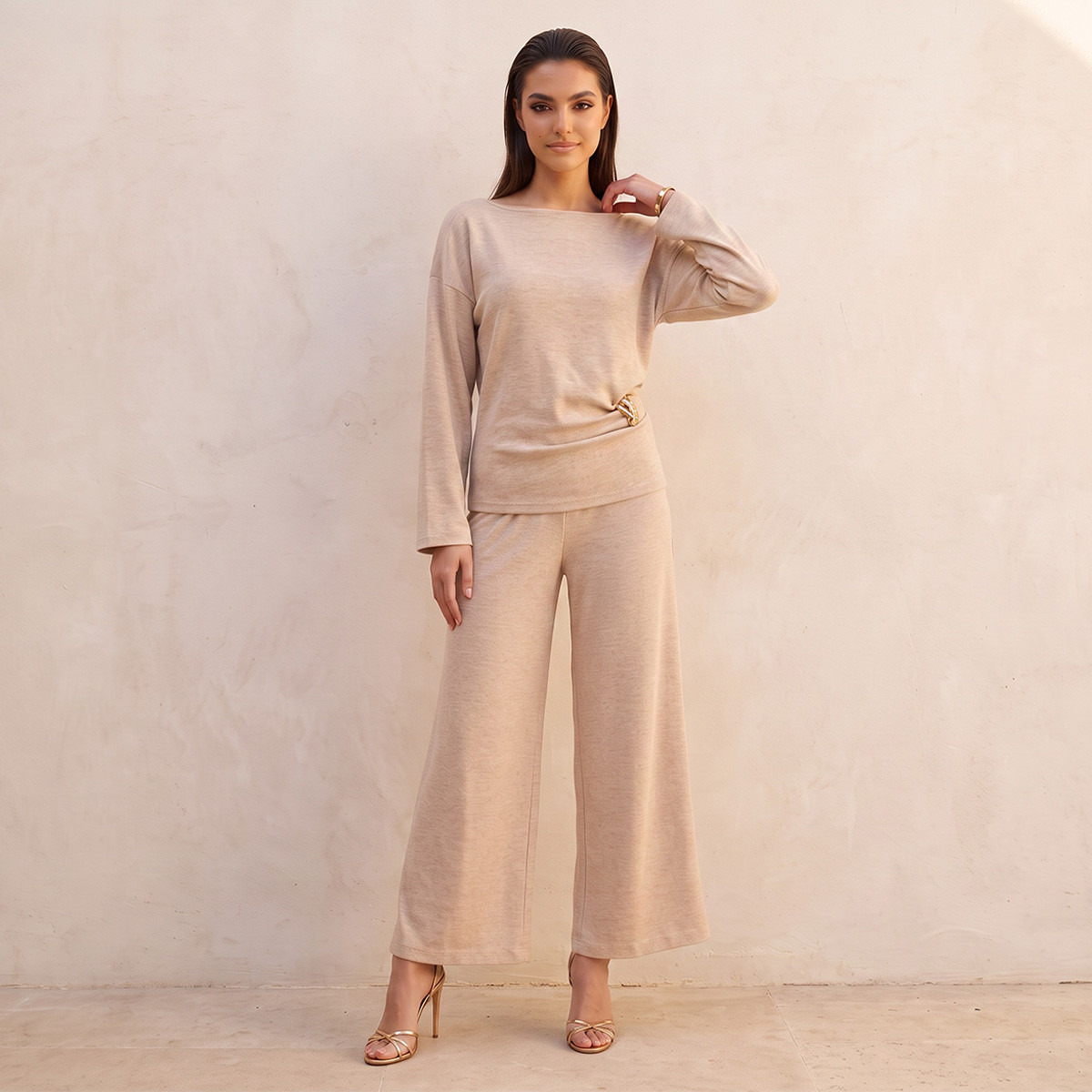Splash Smart Wide Leg Elastic Waist Textured Pants-women-clothing-trousers-image-4