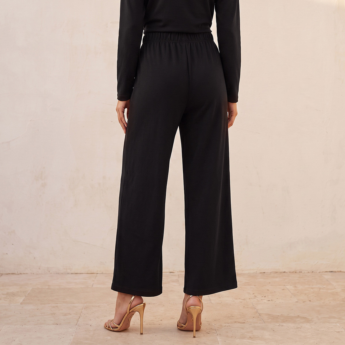 Splash Smart Wide Leg Elastic Waist Textured Pants-women-clothing-trousers-image-3