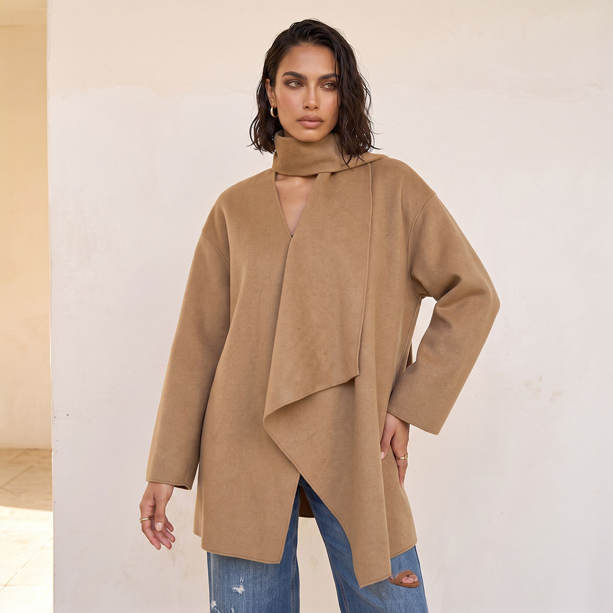 Splash Smart Felt Jacket with Draped Neck-women-winterwear-coatsandjackets-jackets-image-1