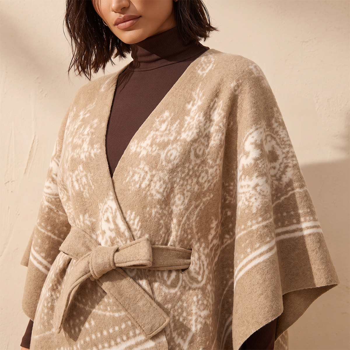 Splash Smart Relaxed Fit Printed Poncho with Tie-Up Belt-women-winterwear-cardigansandjumpers-cardigans-image-5