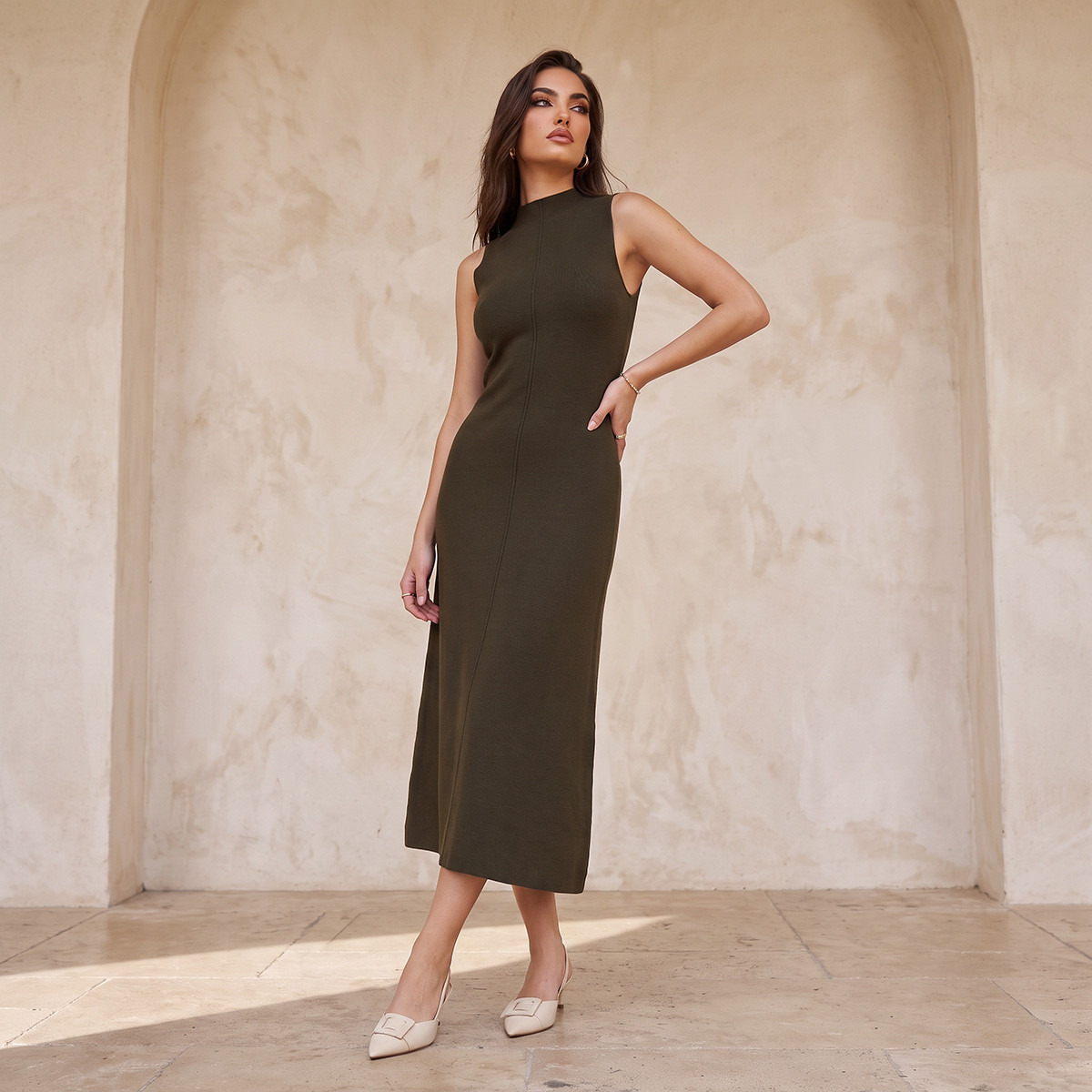 Splash Smart Midi Dress with High Neck-women-clothing-dresses-image-2