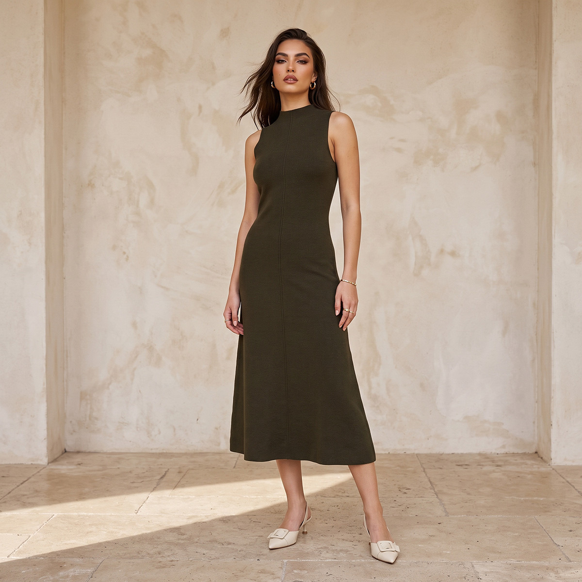 Splash Smart Midi Dress with High Neck-women-clothing-dresses-image-4