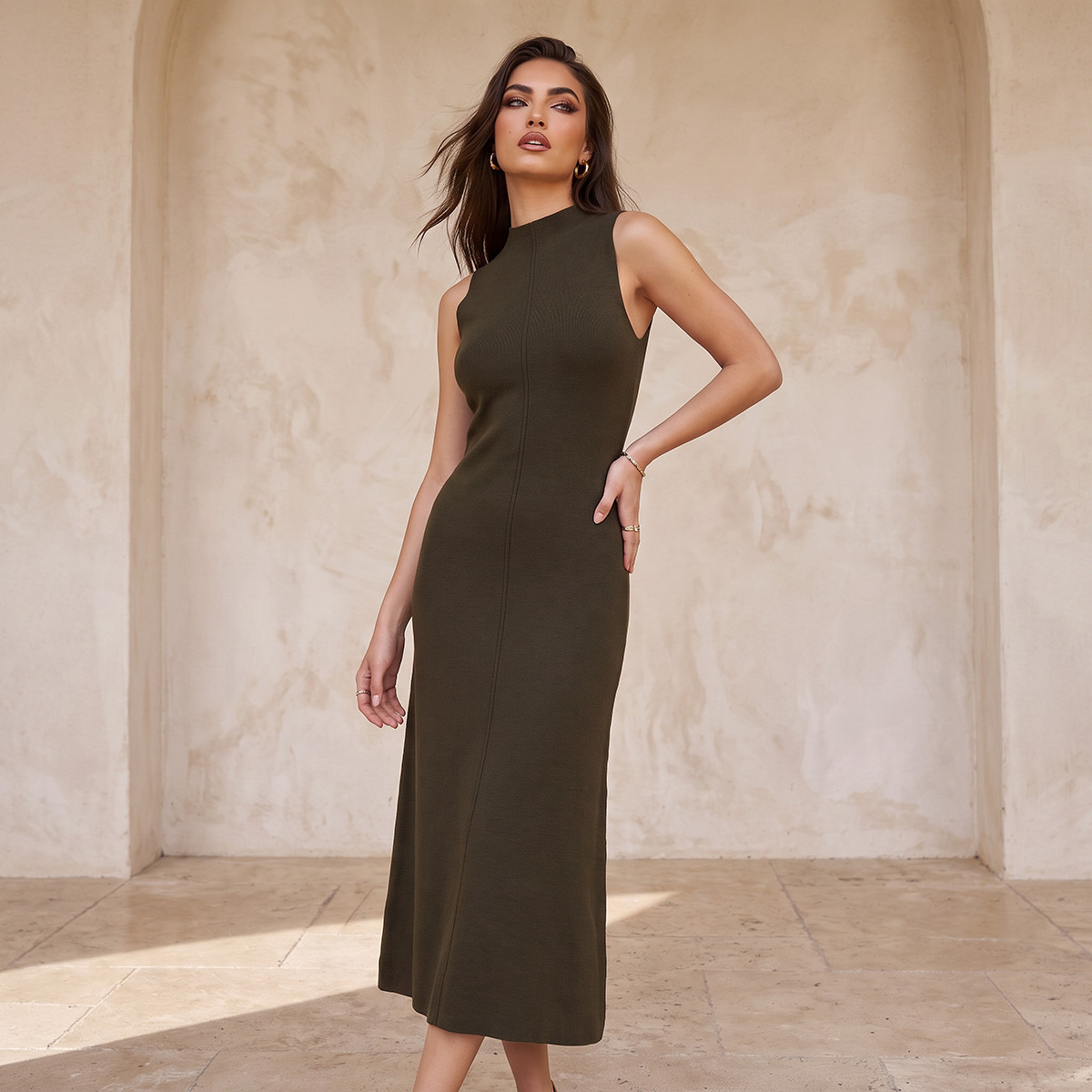 Splash Smart Midi Dress with High Neck-women-clothing-dresses-image-5