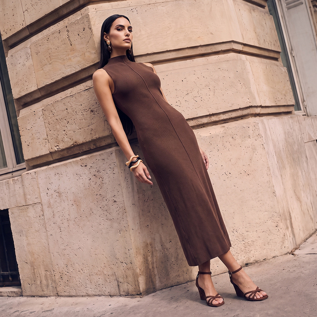 Splash Smart Midi Dress with High Neck-women-clothing-dresses-image-1