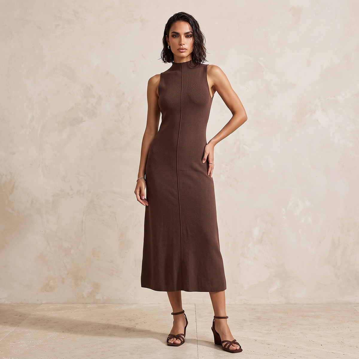 Splash Smart Midi Dress with High Neck-women-clothing-dresses-image-2