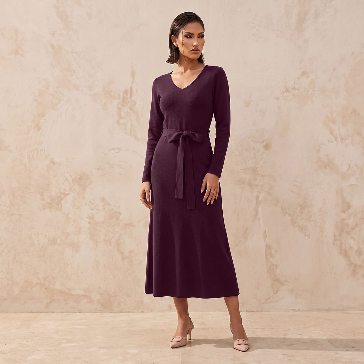 Splash Smart Textured A-line Dress with Tie-Up Belt-women-clothing-dresses-image-1