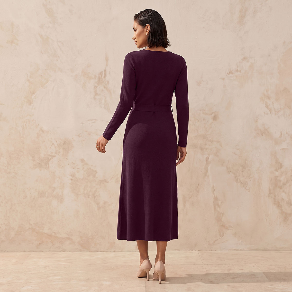 Splash Smart Textured A-line Dress with Tie-Up Belt-women-clothing-dresses-image-2