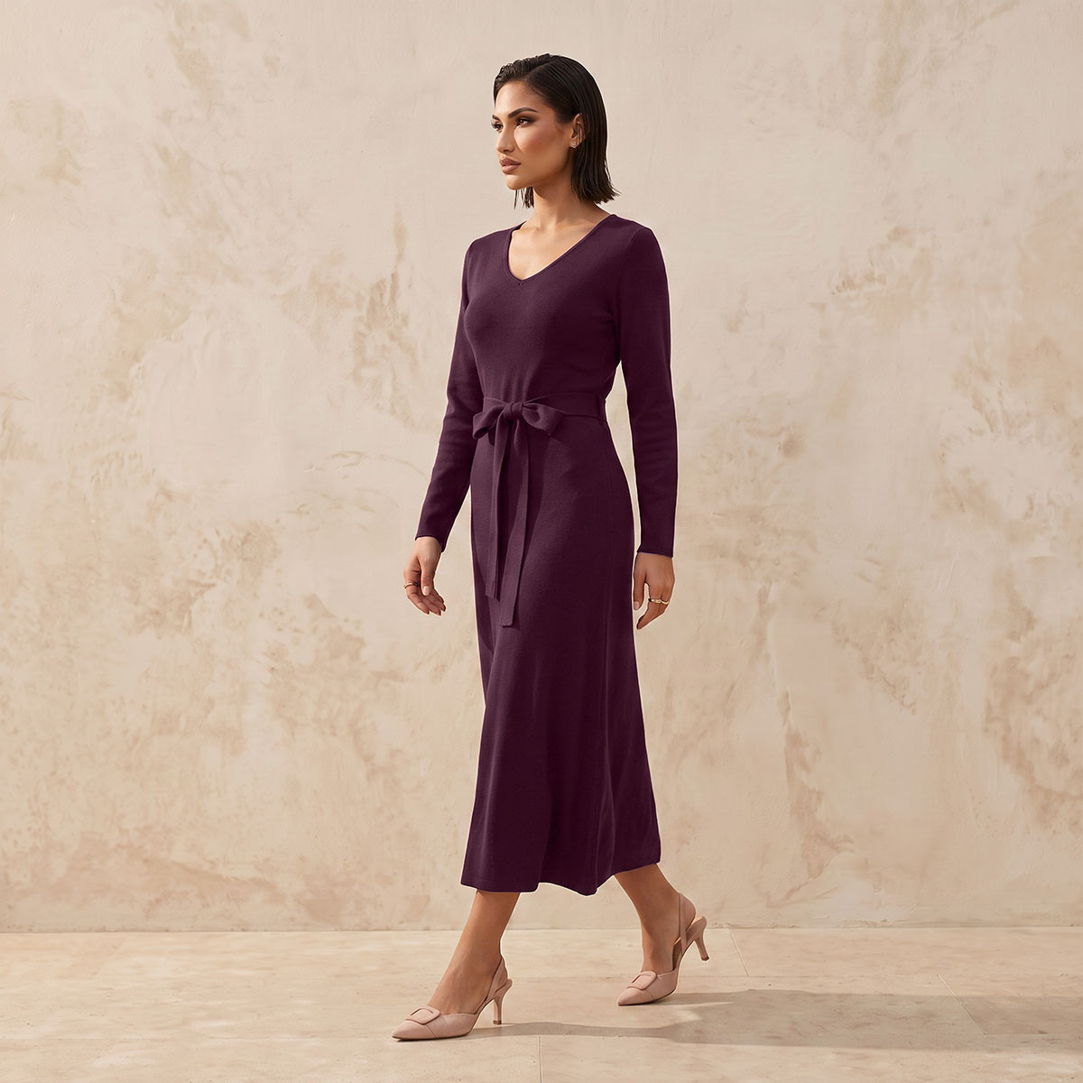 Splash Smart Textured A-line Dress with Tie-Up Belt-women-clothing-dresses-image-3