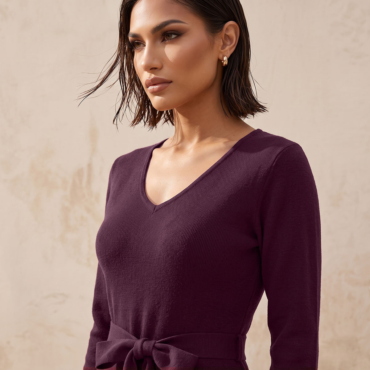 Splash Smart Textured A-line Dress with Tie-Up Belt-women-clothing-dresses-image-4