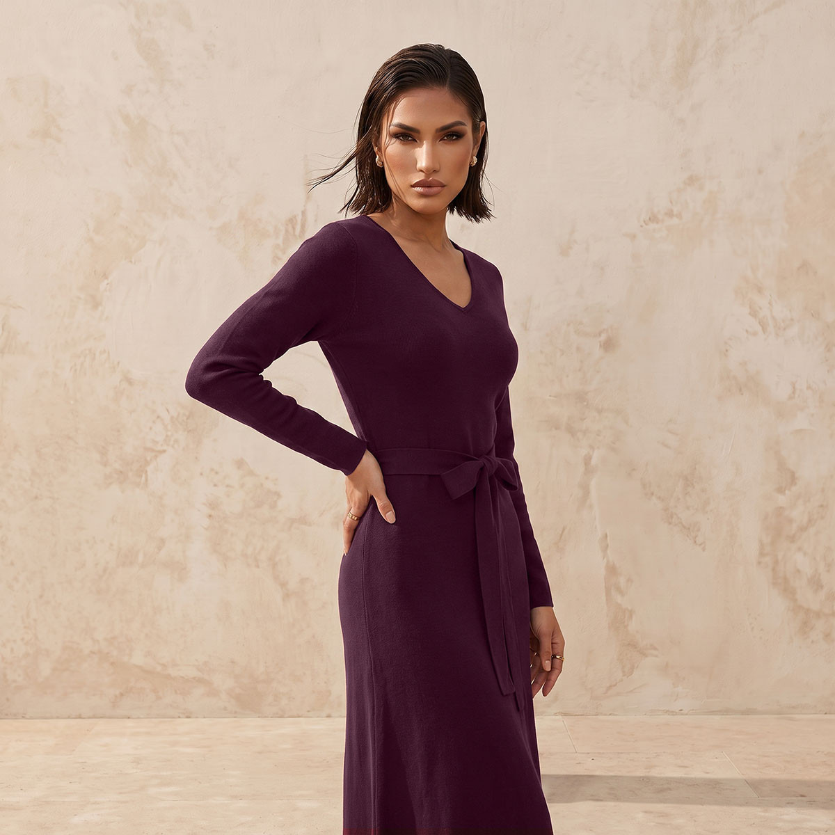 Splash Smart Textured A-line Dress with Tie-Up Belt-women-clothing-dresses-image-5