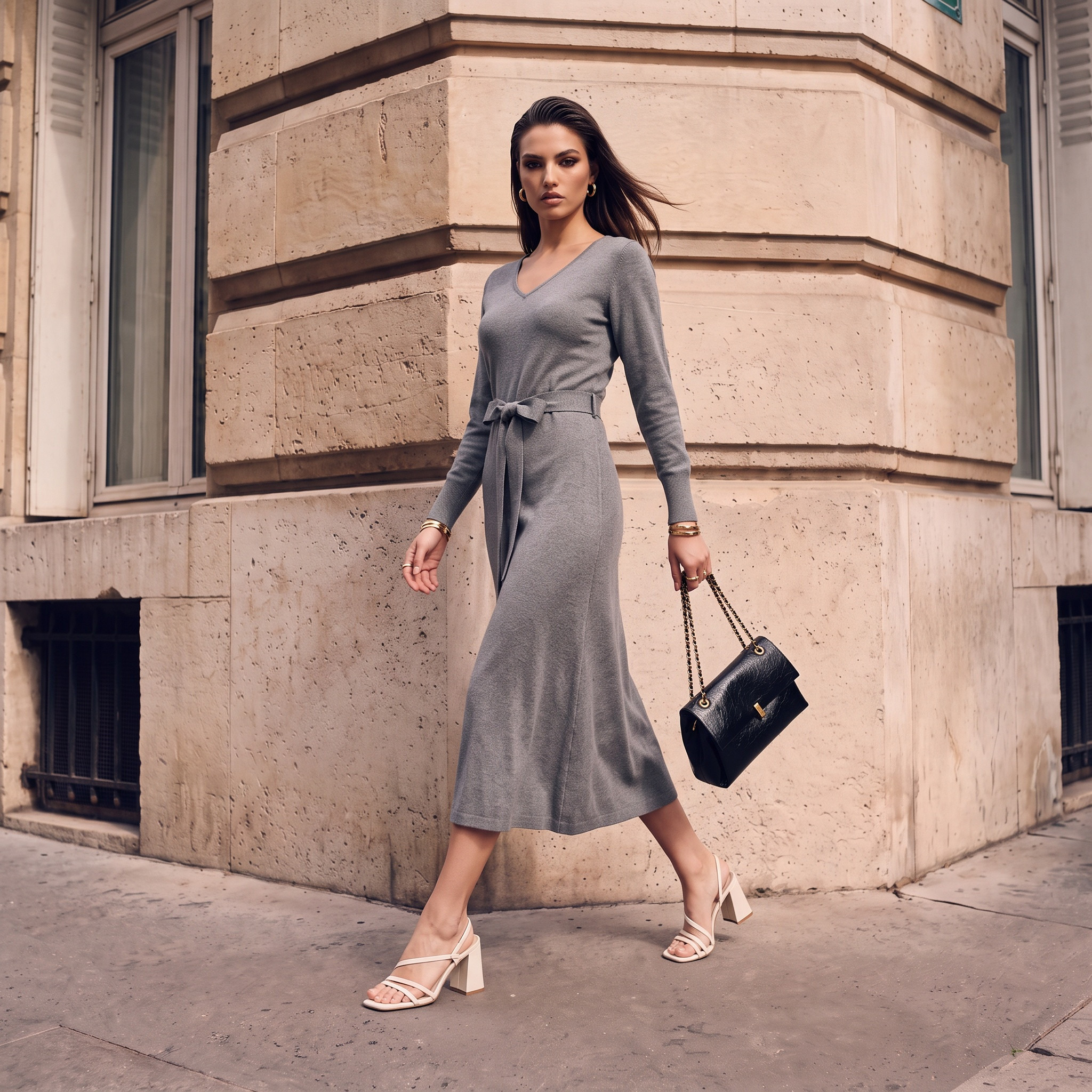 Splash Smart Textured A-line Dress with Tie-Up Belt-women-clothing-dresses-image-1