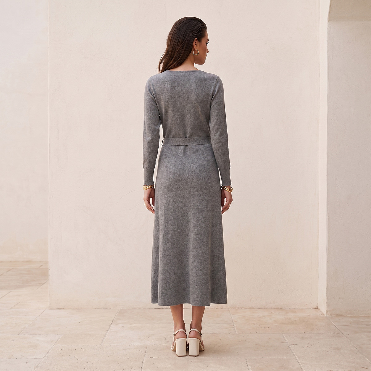 Splash Smart Textured A-line Dress with Tie-Up Belt-women-clothing-dresses-image-3