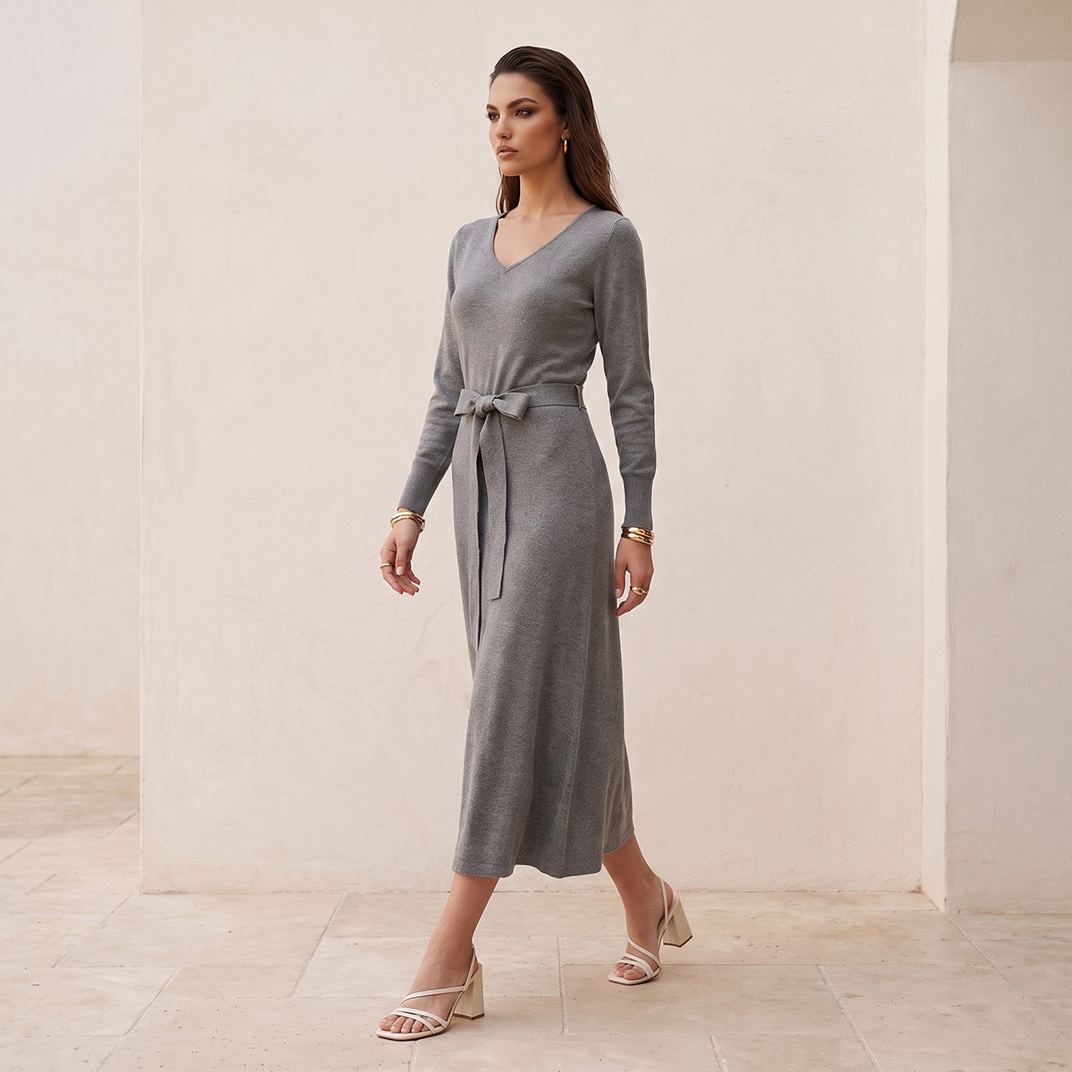 Splash Smart Textured A-line Dress with Tie-Up Belt-women-clothing-dresses-image-4