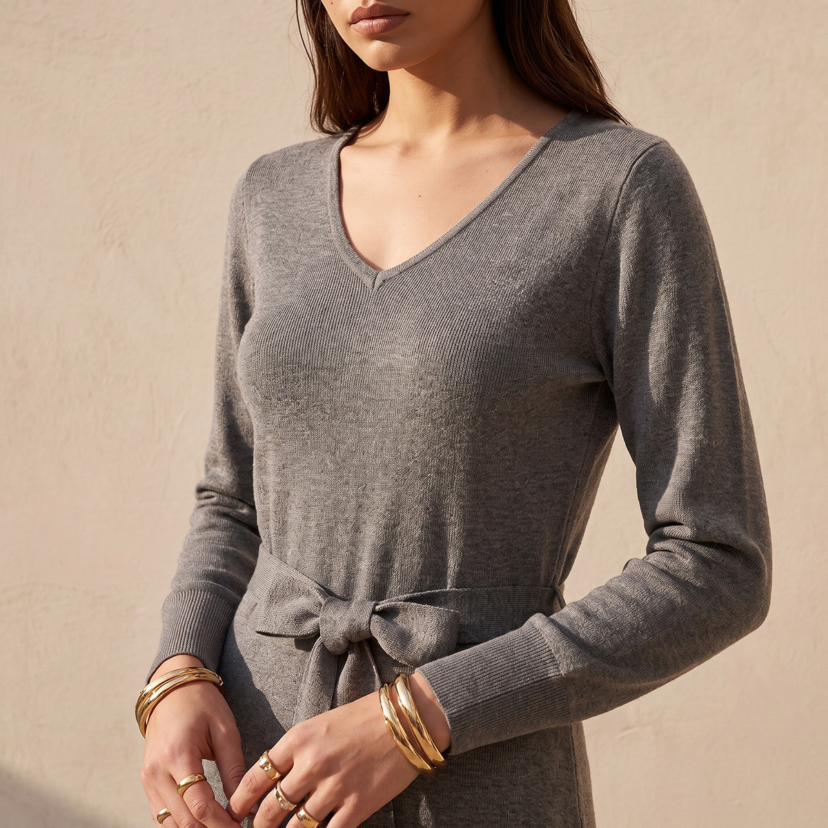 Splash Smart Textured A-line Dress with Tie-Up Belt-women-clothing-dresses-image-5