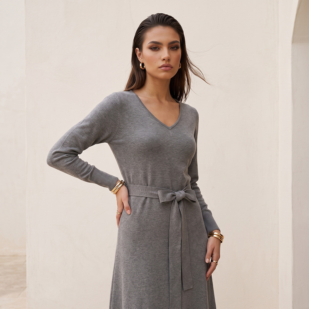 Splash Smart Textured A-line Dress with Tie-Up Belt-women-clothing-dresses-image-6