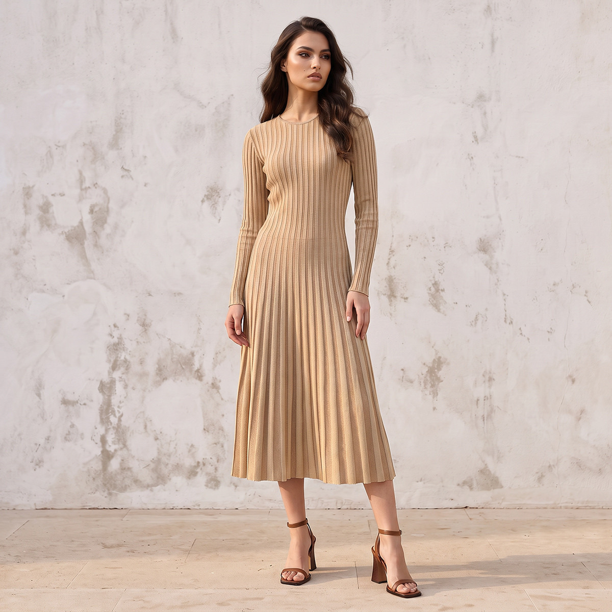 Splash Smart Striped Midi Dress with Pleated Detail-women-clothing-dresses-image-2