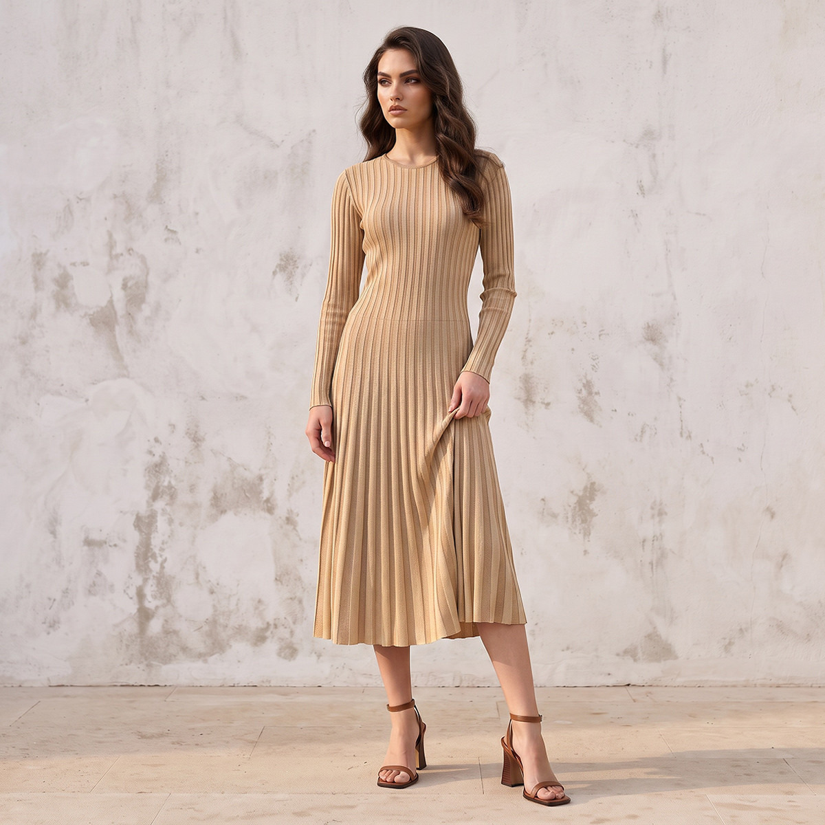 Splash Smart Striped Midi Dress with Pleated Detail-women-clothing-dresses-image-4