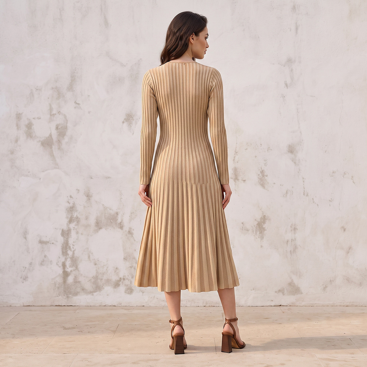 Splash Smart Striped Midi Dress with Pleated Detail-women-clothing-dresses-image-5