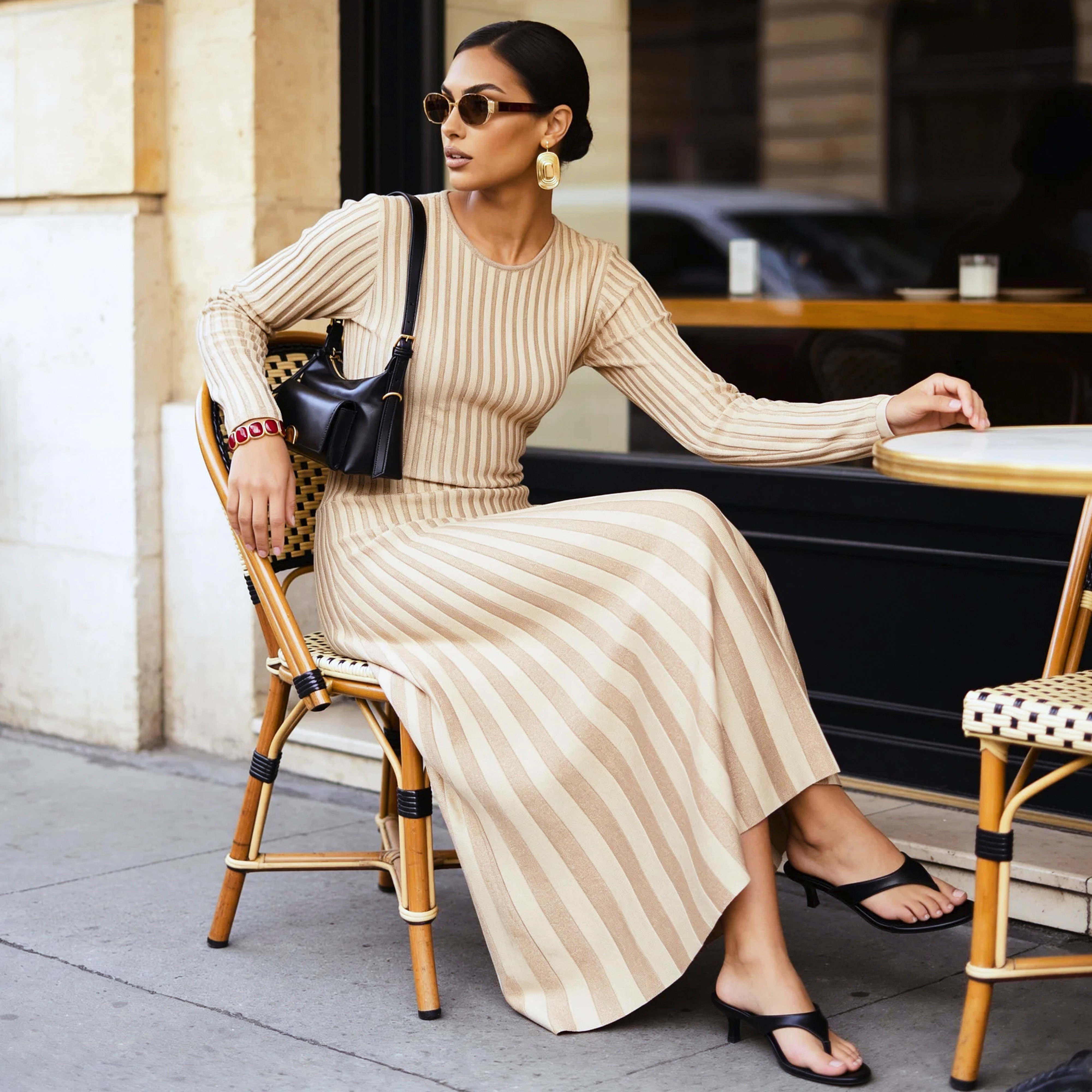Splash Smart Striped Midi Dress with Pleated Detail-women-clothing-dresses-image-1