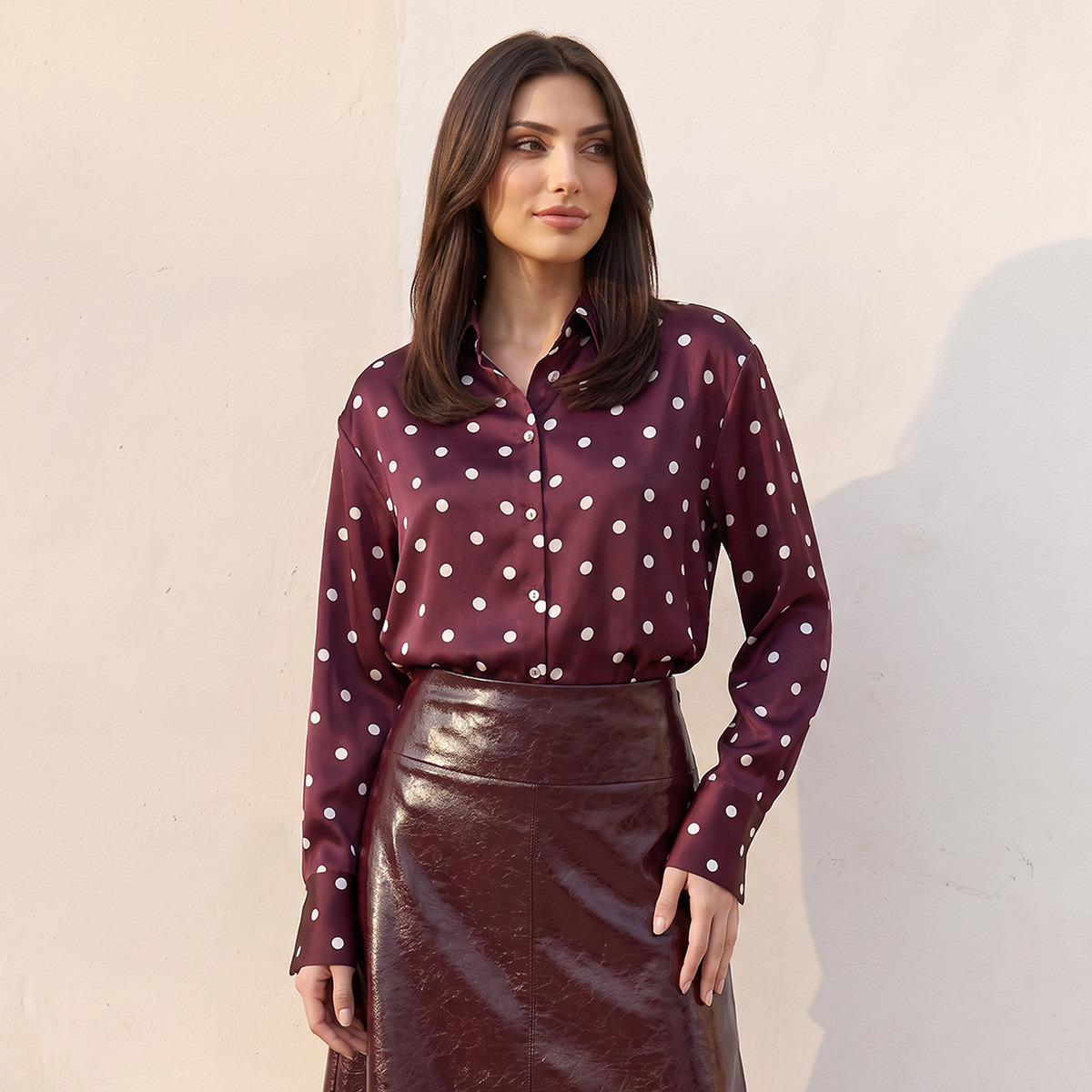 قميص ساتان بطبعات منقطة من سبلاش سمارت-women-clothing-shirtsandblouses-shirts-image-1