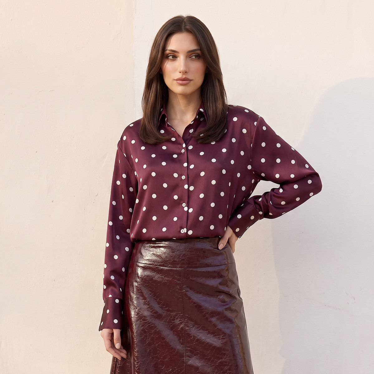 قميص ساتان بطبعات منقطة من سبلاش سمارت-women-clothing-shirtsandblouses-shirts-image-6