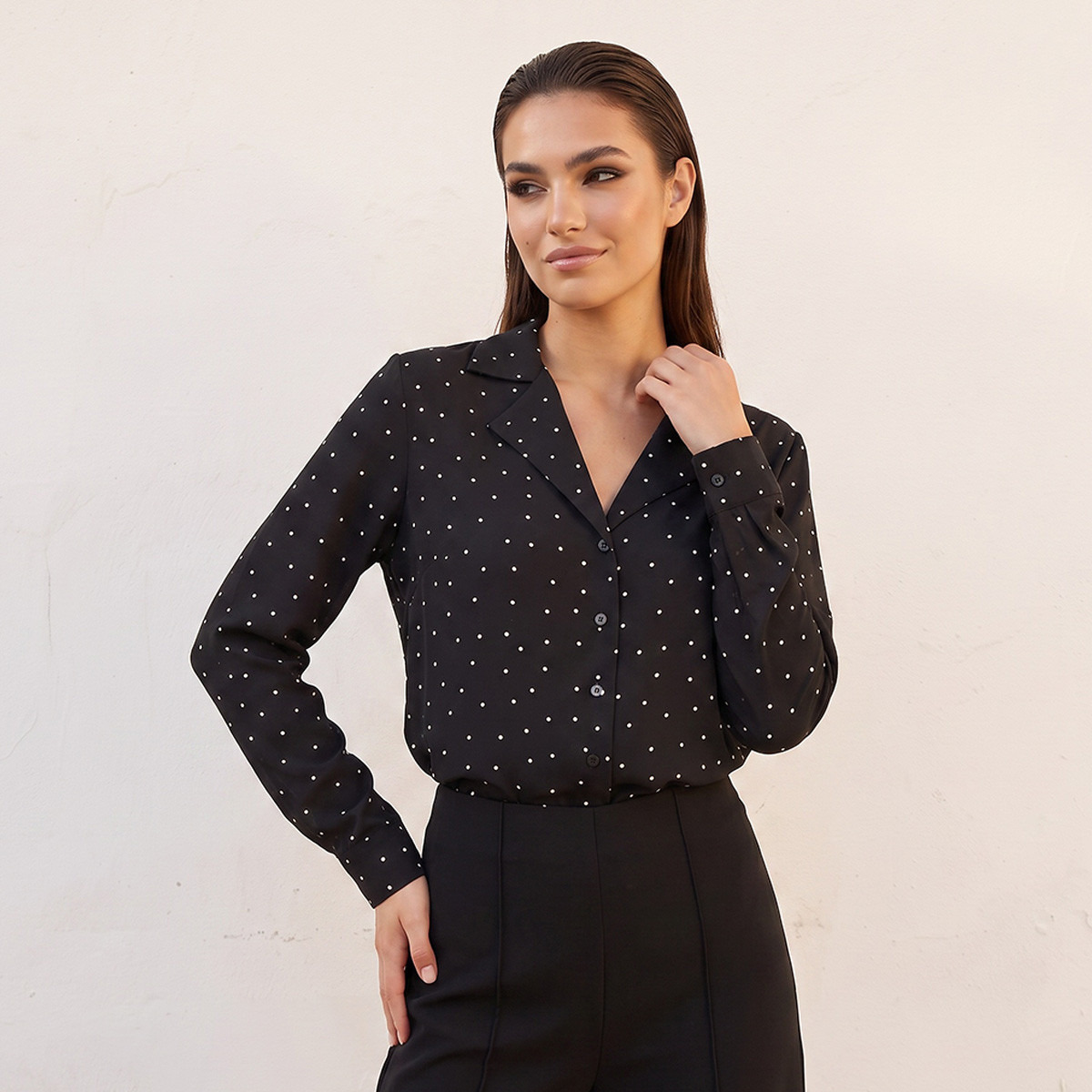 Splash Smart Shirt with Polka Dot Print-women-clothing-shirtsandblouses-shirts-image-1