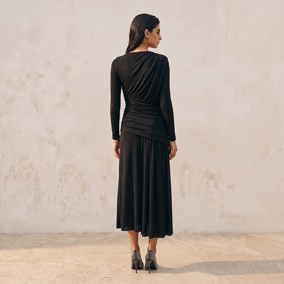 Splash Smart Midi Drape Dress with Ruched Detail-women-clothing-dresses-image-3