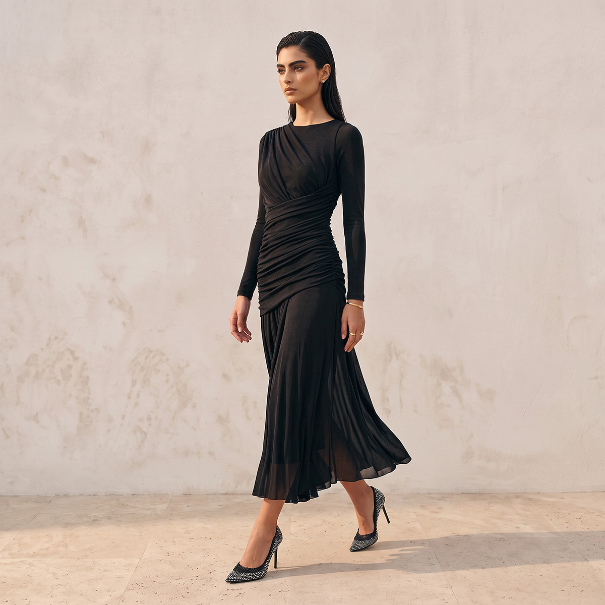 Splash Smart Midi Drape Dress with Ruched Detail-women-clothing-dresses-image-2