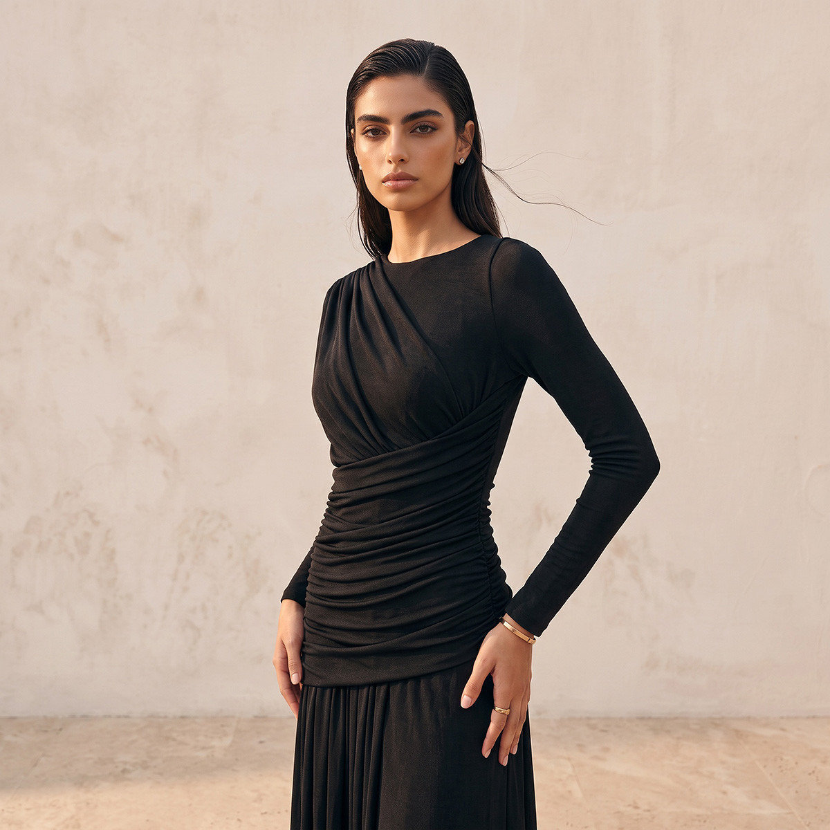 Splash Smart Midi Drape Dress with Ruched Detail-women-clothing-dresses-image-5