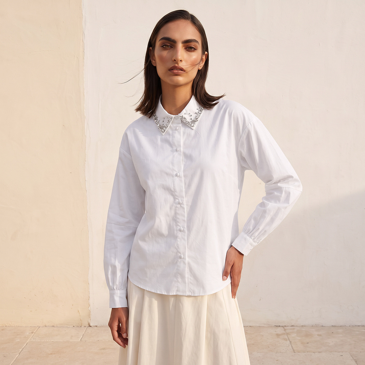Splash Smart Relaxed Fit Shirt with Embellished Collar-women-clothing-shirtsandblouses-shirts-image-1