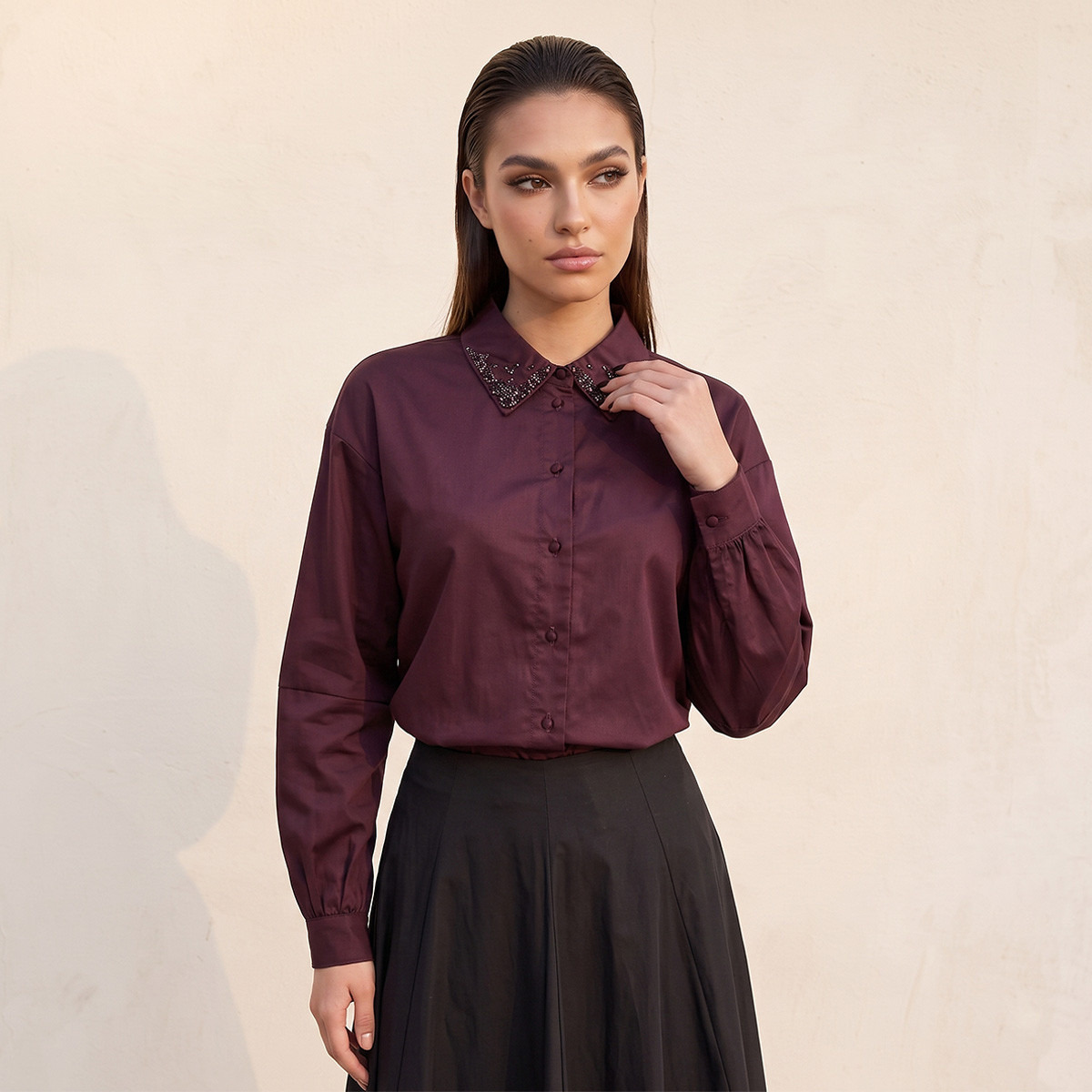 Splash Smart Relaxed Fit Shirt with Embellished Collar-women-clothing-shirtsandblouses-shirts-image-1