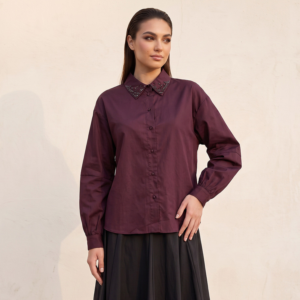 Splash Smart Relaxed Fit Shirt with Embellished Collar-women-clothing-shirtsandblouses-shirts-image-4