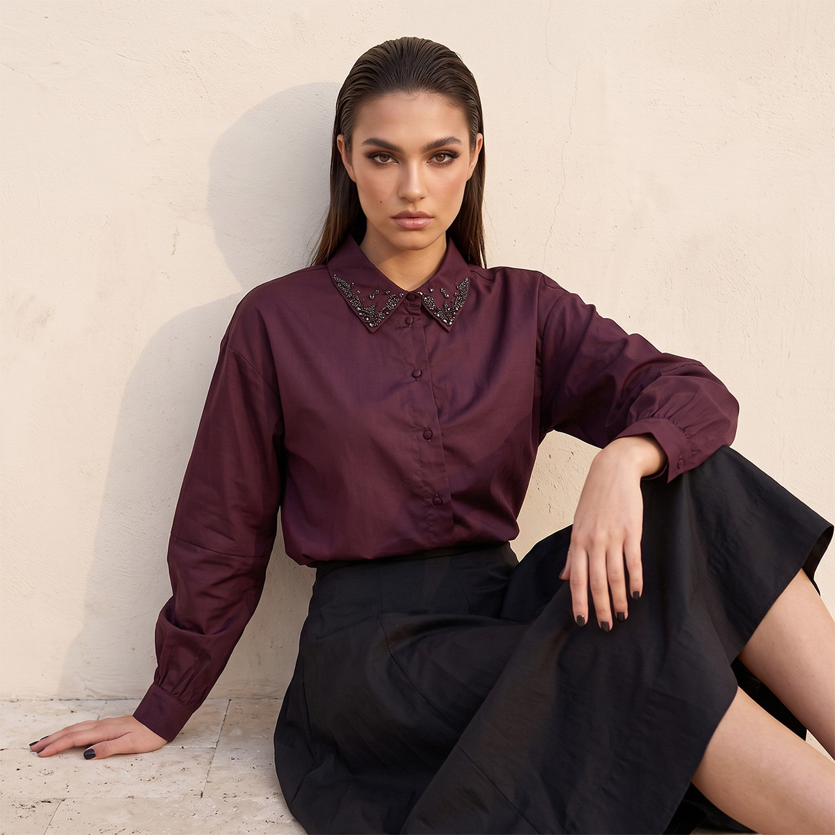 Splash Smart Relaxed Fit Shirt with Embellished Collar-women-clothing-shirtsandblouses-shirts-image-6