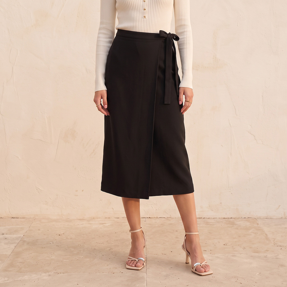 Splash Smart Midi Wrap Skirt with Tie-Ups-women-clothing-skirts-image-1